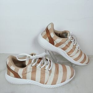 Inkkas Women's FlexAlpha Rose Gold White Striped Sneakers Tennis Shoes, Sz 9